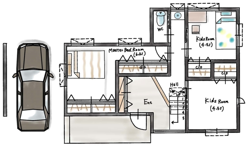 ハウスイズム建築設計事務所 【間取り図有】リビングからつながるバルコニーで乾杯！プール遊びやBBQを楽しみながら、最高のひとときの間取り図（3LDK）1階