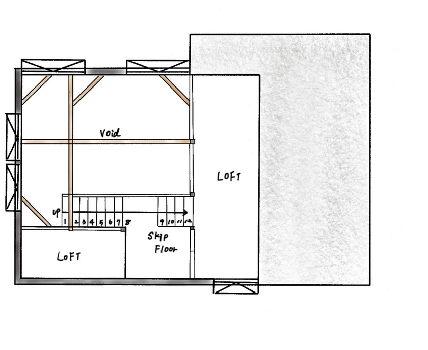 ハウスイズム建築設計事務所 【間取り図有】リビングからつながるバルコニーで乾杯！プール遊びやBBQを楽しみながら、最高のひとときの間取り図（3LDK）ロフト