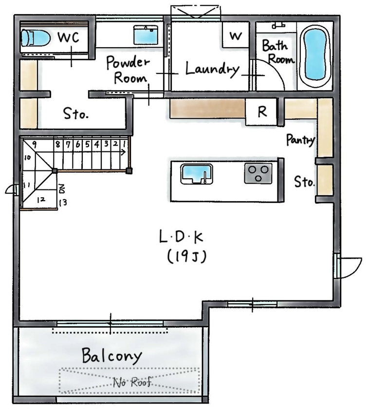 ハウスイズム建築設計事務所 【2000万円台/30坪台/間取り有】階段を上がると、光と風が迎えてくれる。開放感に包まれる2階リビングの間取り図（3LDK）2階