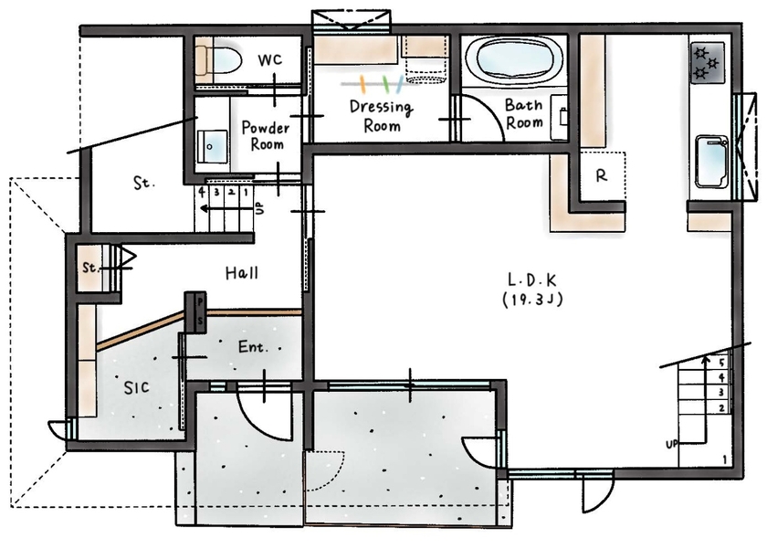 ハウスイズム建築設計事務所 【3500万円台/30坪台/間取り有】読書や音楽などが楽しめる憩いのスペースが、家族の豊かな時間を紡ぐ家の間取り図（3LDK）1階