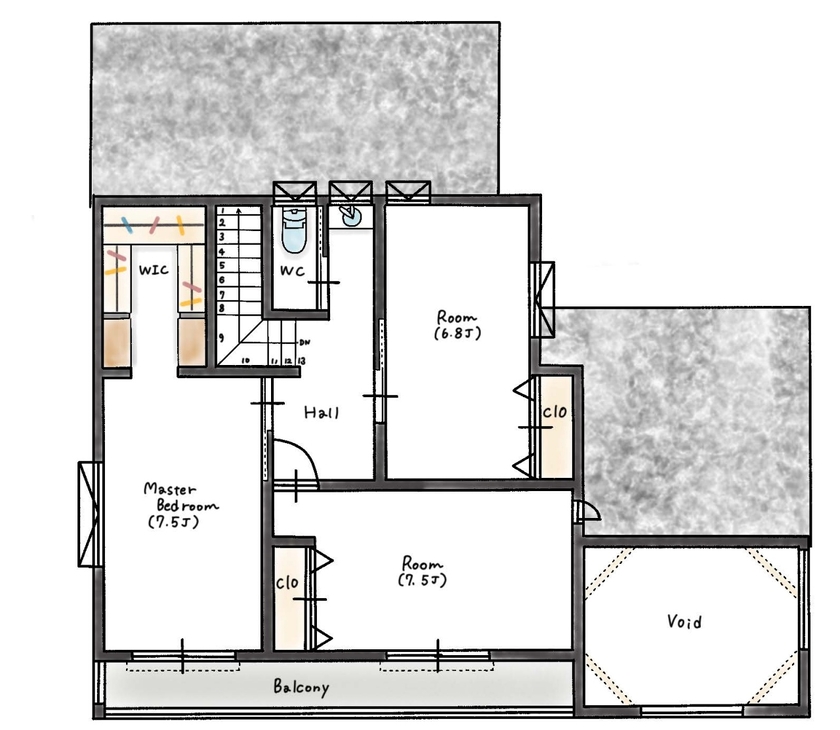 ハウスイズム建築設計事務所 【4000～4499万円/40坪台/間取り有/ガルバ】家族一緒の「おうち時間」が楽しい、祖父母と暮らす二世帯住宅の間取り図（3LDK＋1DK）2階