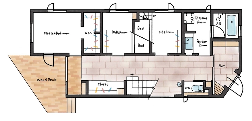 ハウスイズム建築設計事務所 【30坪台/間取り有】大パノラマの絶景を独り占め！海と山の豊かな自然を感じながら家族の絆を育む家の間取り図（3LDK）1階