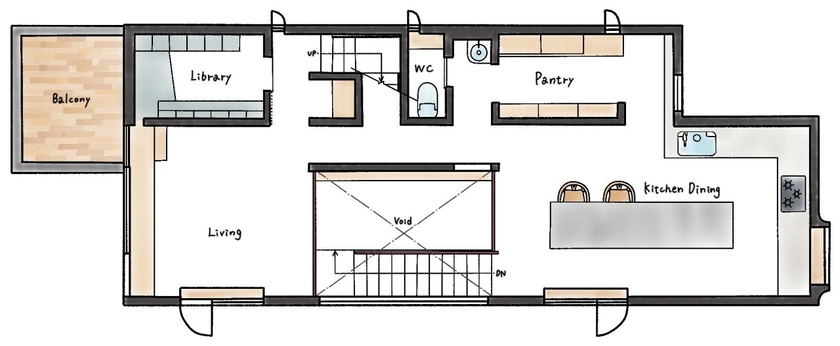 ハウスイズム建築設計事務所 【30坪台/間取り有】大パノラマの絶景を独り占め！海と山の豊かな自然を感じながら家族の絆を育む家の間取り図（3LDK）2階