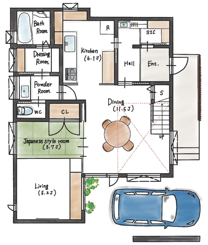 ハウスイズム建築設計事務所 【2500～2999万円/間取り有】段差が生む、こもれる安心感。視線の先には、季節が映る額縁のような窓の間取り図（3LDK）1階