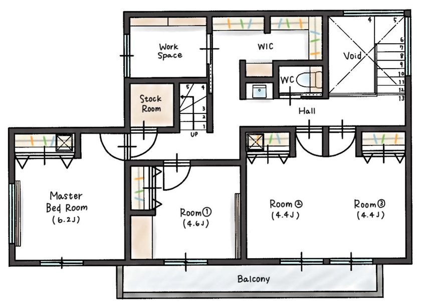 ハウスイズム建築設計事務所 【3500～3999万円/間取り有】青空の下、広い庭で子どもたちがのびのび遊ぶ。週末のひとときが特別な時間にの間取り図（3LDK＋書斎）2階