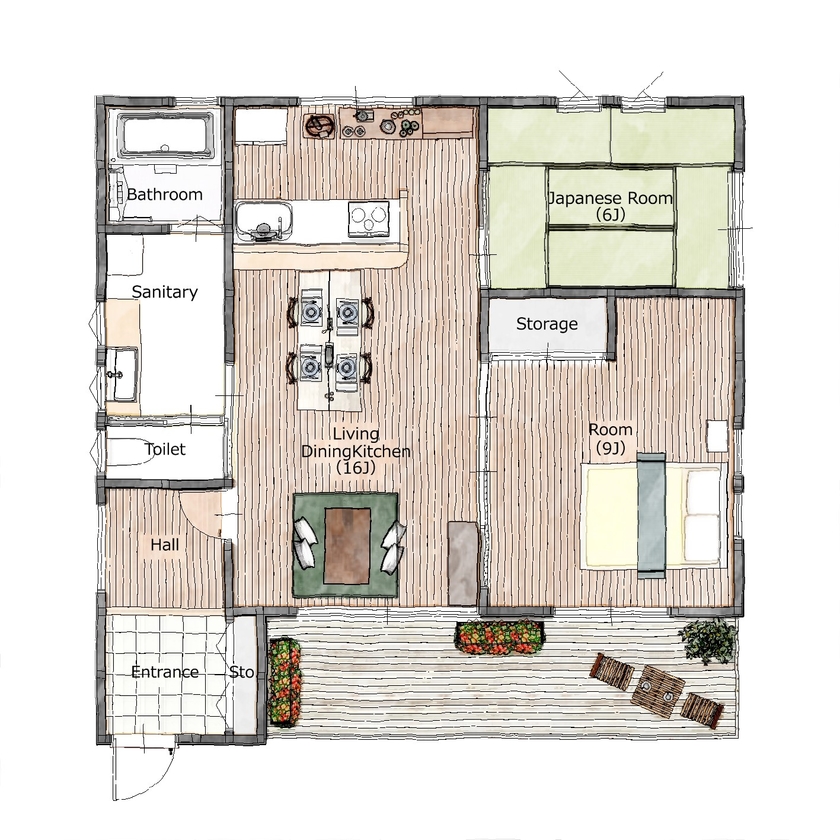 ヒロ建工 【1000万円台/20坪台/間取り有/埼玉県】趣味を楽しむ"ちょうどいいサイズ"の平屋でのんびりスローな暮らしの間取り図（2LDK）1階