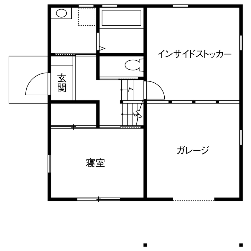ヒロ建工 【1500～2000万円/20坪台/間取り有/埼玉県】スキップフロア＆吹き抜けカフェ風の家の間取り図（3LDK）1階