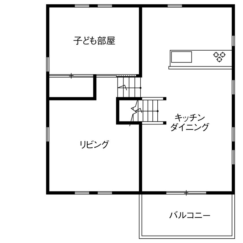 ヒロ建工 【1500～2000万円/20坪台/間取り有/埼玉県】スキップフロア＆吹き抜けカフェ風の家の間取り図（3LDK）2階