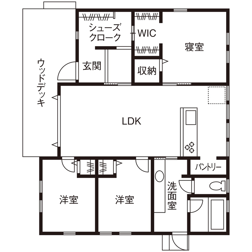 ヒロ建工 【2000万円台/間取り図有/埼玉県】大開口が内と外をつなぐアメリカンスタイルの平屋の間取り図（3LDK）1階