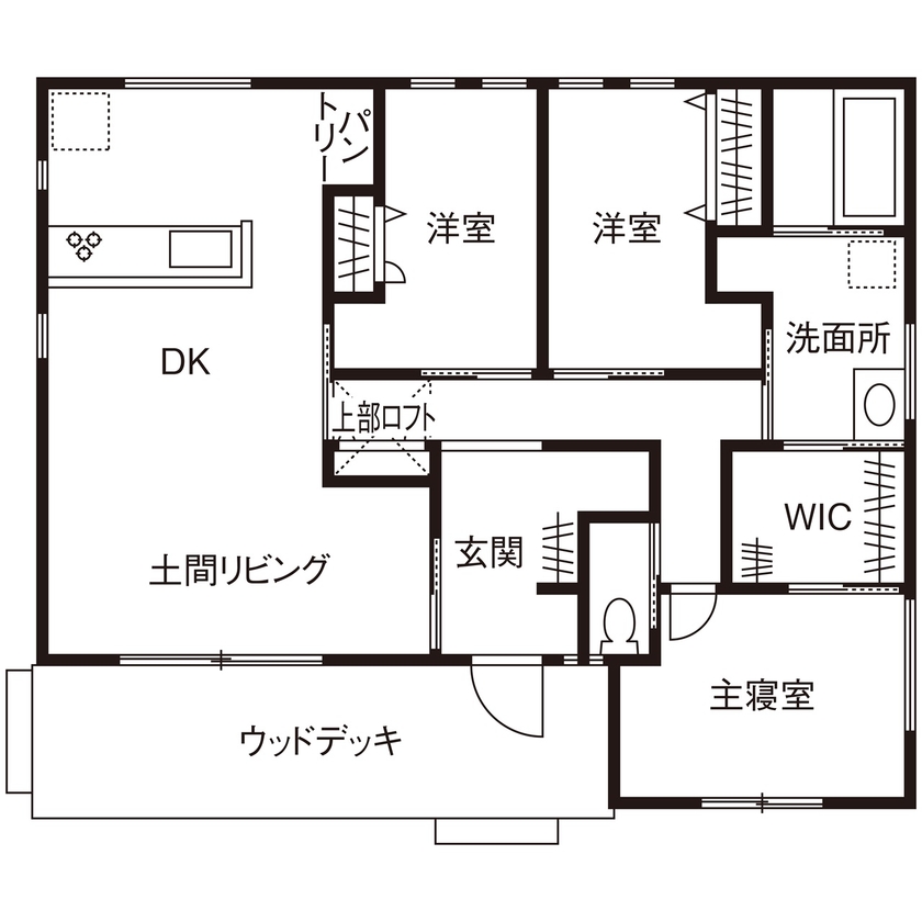 ヒロ建工 【2000万円台/間取り図有/埼玉県】土間リビングが内と外を緩やかにつなぐ。趣味を満喫しながら暮らす家の間取り図（3LDK）1階