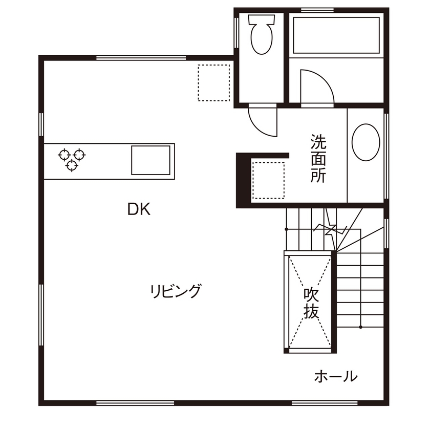 ヒロ建工 【2000万円台/間取り図有/埼玉県】2階リビングの大きな窓から光を取り込む、ネイルサロン併設の住まいの間取り図（2LDK＋サロン）2階