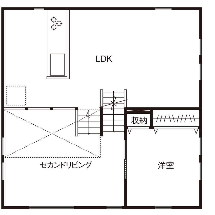 ヒロ建工 【2000万円台/間取り図有/埼玉県】日常がもっと楽しくなる、屋上バルコニーとガレージのある家の間取り図（2LDK＋屋上バルコニー）2階
