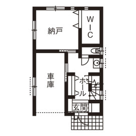 高山マテリアル 【1000万円台/約28坪/横浜市】横浜に建つ、高気密高断熱の3階建てビルドインガレージの家＜間取り図有＞の間取り図（4LDK+書庫）1階