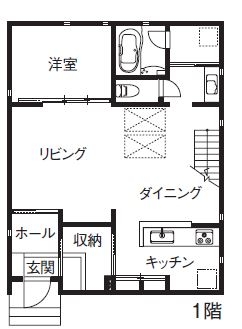 高山マテリアル 【1000万円台/延床34坪】窓が少なくても室内が明るく開放的！スタイリッシュな暮らしを実現＜間取り図有＞の間取り図（4LDK+吹き抜け）1階
