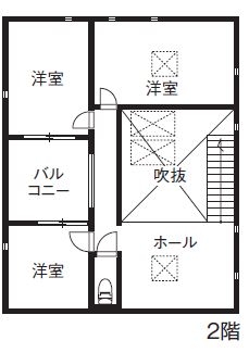 高山マテリアル 【1000万円台/延床34坪】窓が少なくても室内が明るく開放的！スタイリッシュな暮らしを実現＜間取り図有＞の間取り図（4LDK+吹き抜け）2階