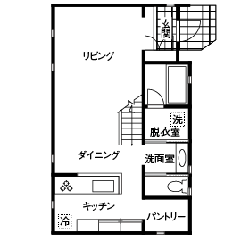 高山マテリアル 【1000万円台/延床27坪/横浜市】スタイリッシュな外観に目が惹く、洗練された空間で暮らしを楽しむ＜間取り図有＞の間取り図（2LDK+吹き抜け）1階