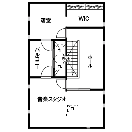 高山マテリアル 【1000万円台/延床27坪/横浜市】スタイリッシュな外観に目が惹く、洗練された空間で暮らしを楽しむ＜間取り図有＞の間取り図（2LDK+吹き抜け）2階