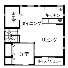 高山マテリアル 【1500万～2000万円/2世帯住宅/間取り図有】住宅密集地に立つ3階建て住宅。白と水色で爽やかに空間デザインの間取り図（3LDK+納戸）2階