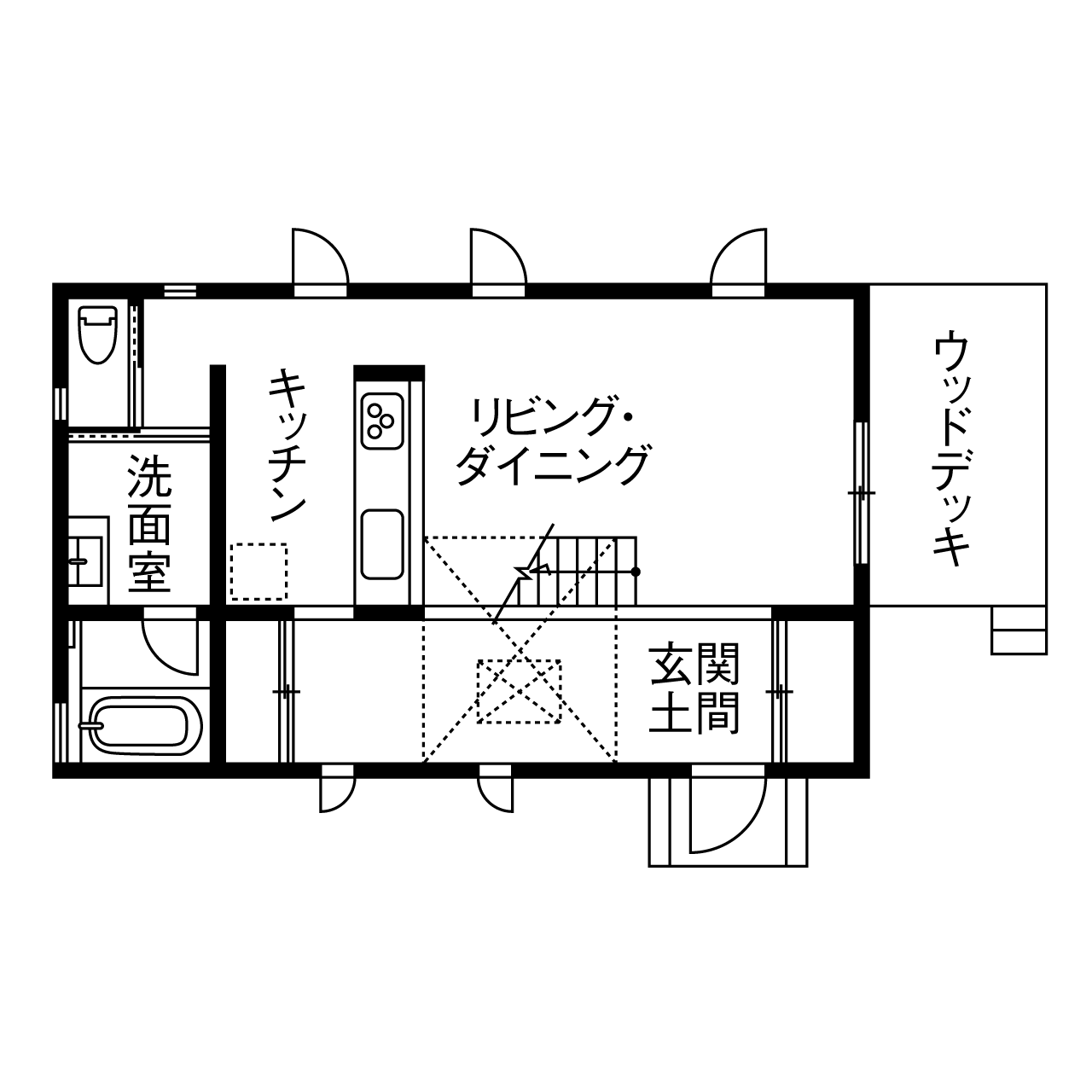 高山マテリアル 【1510万円/旗竿地/鎌倉市】ピッタリのスタイル！シンプルな箱型の家を自分好みに彩って＜間取り図有＞の間取り図（3LDK）１階
