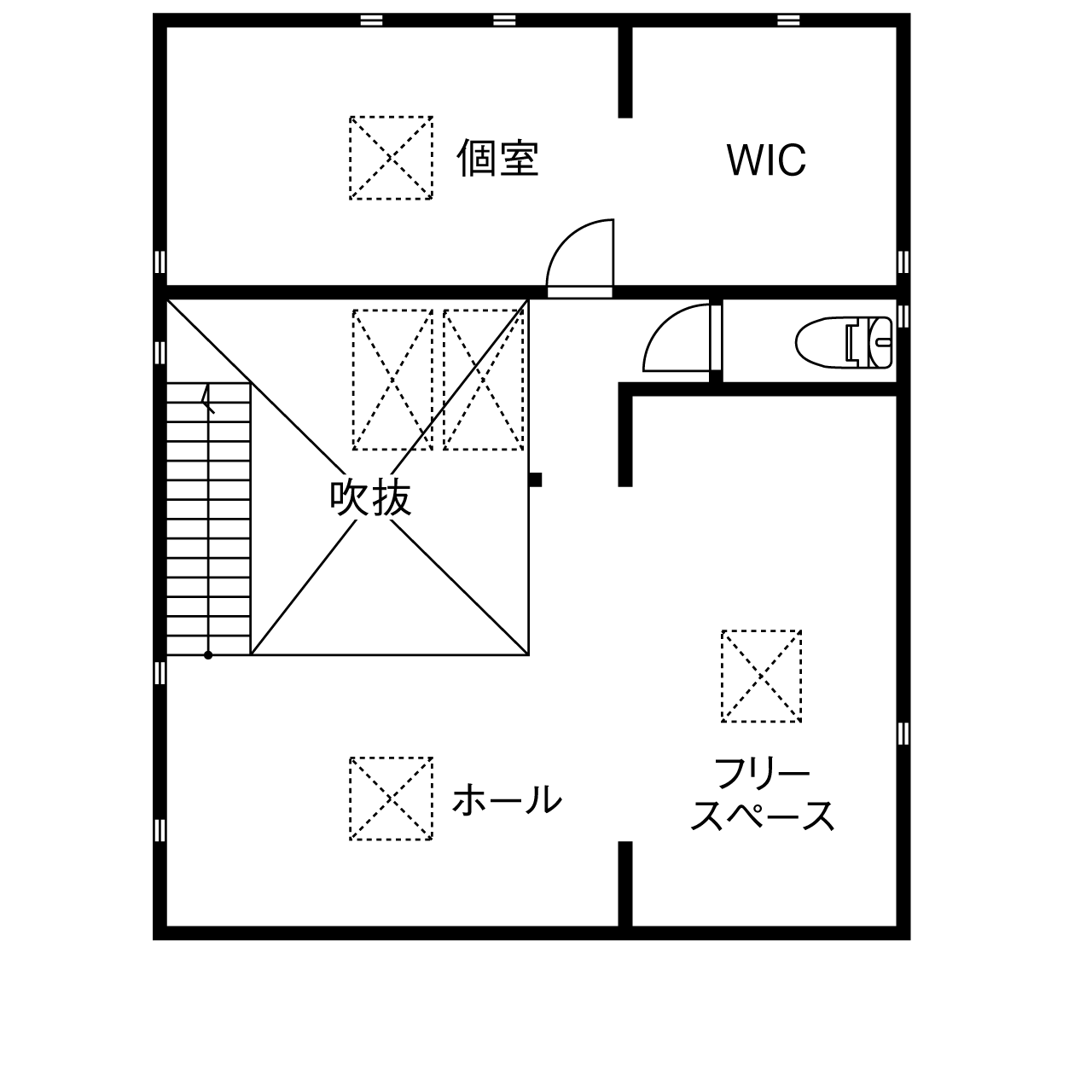高山マテリアル 【1500万円～1999万】外観も内装も真っ白。圧倒的な開放感と明るさに気持ちがスカッとする家の間取り図（2LDK）2階