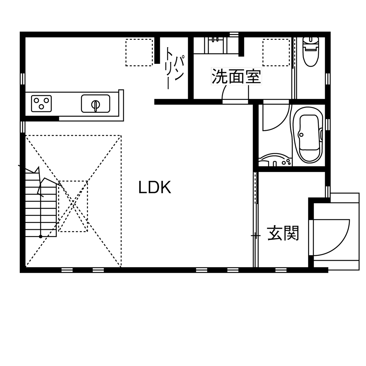 高山マテリアル 自分たちらしい個性的な家が欲しいけど、イチからつくるのは大変。そんな私たちにピッタリの家見つけた！の間取り図（3LDK）1階
