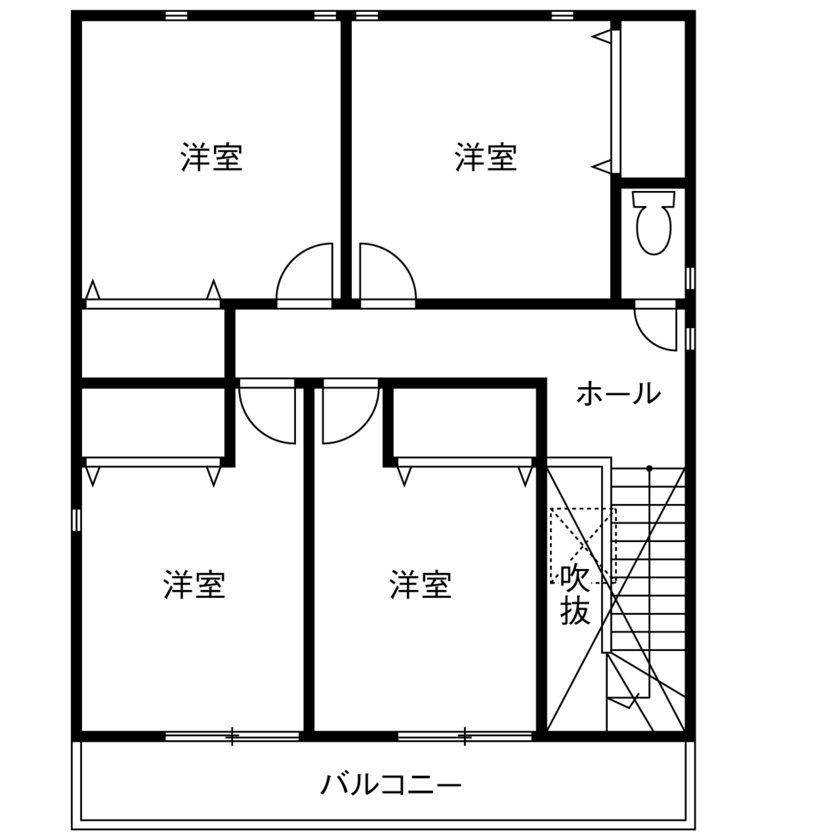 高山マテリアル 【1500万円～1999万円/間取り/吹き抜け/川崎市】開放的な2階建て住宅の間取り図（4LDK）2階