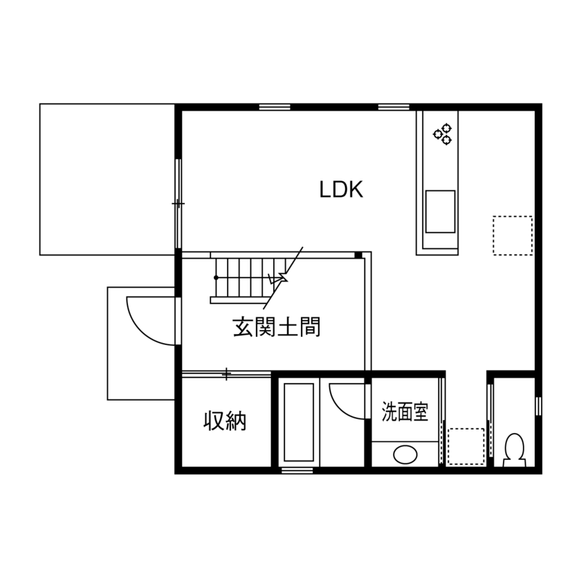 高山マテリアル 【1500万円～1999万円/逗子市】「湘南に住んで犬を飼おう！」。憧れの土地で夢を叶えた自然素材の家の間取り図（1LDK）1階
