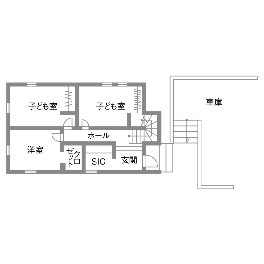 高山マテリアル 【1500万円～1999万円】高低差のある敷地を有効活用。屋上リビングでアウトドア＆レジャーを満喫する暮らしの間取り図（3LDK+屋上）1階