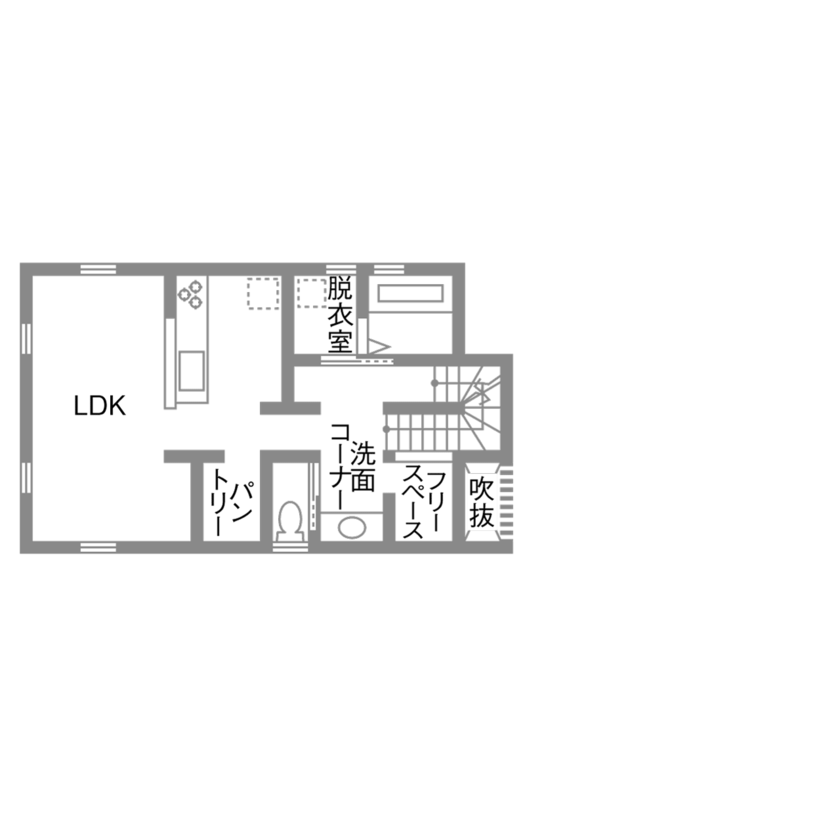 高山マテリアル 【1500万円～1999万円】高低差のある敷地を有効活用。屋上リビングでアウトドア＆レジャーを満喫する暮らしの間取り図（3LDK+屋上）2階