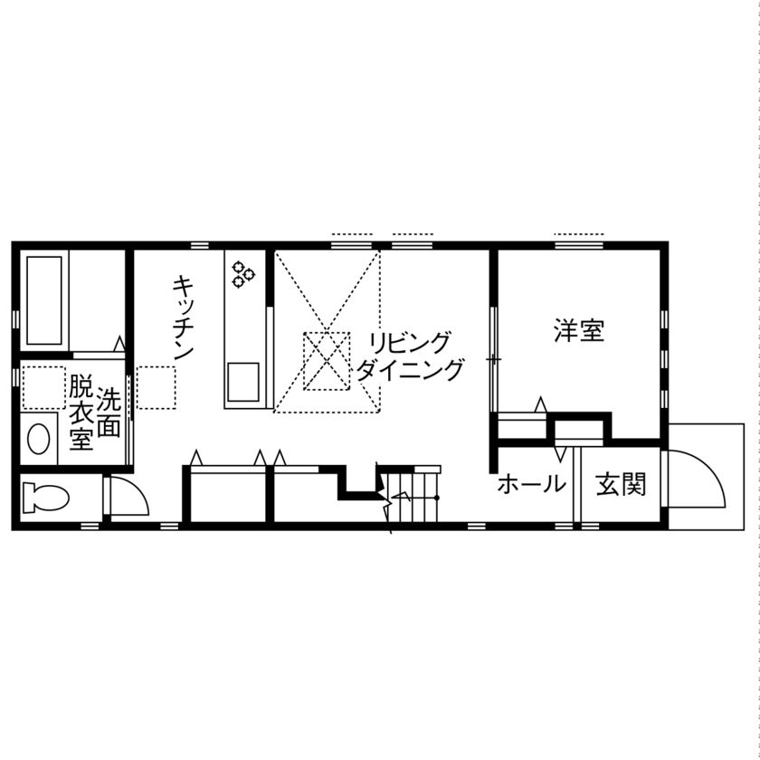 高山マテリアル 【1500万円～1999万円/大田区】限られた敷地で叶えた開放感！吹き抜け空間に光と風が溢れる住まいの間取り図（3LDK）1階