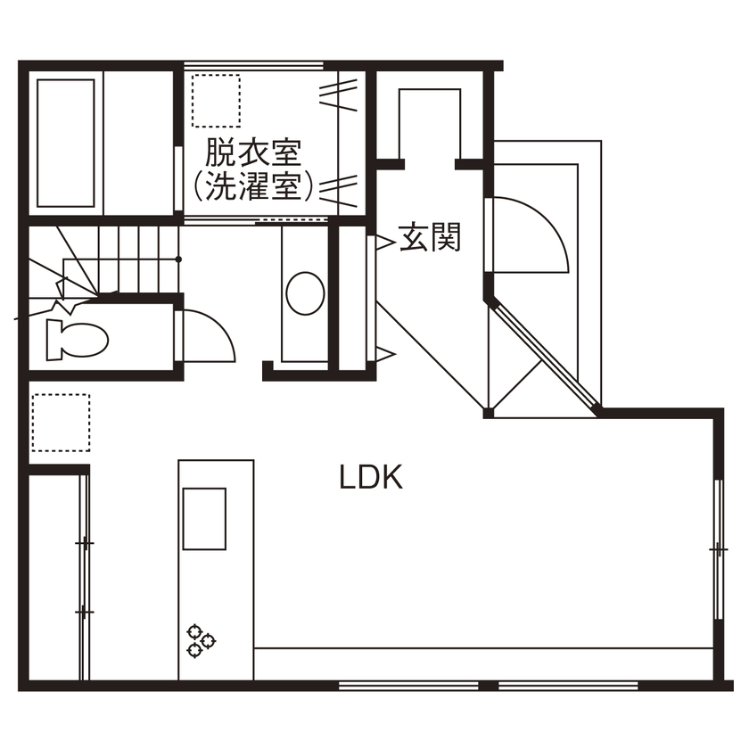 高山マテリアル 【2000万円～2499万円／収納充実／家事動線／間取図有】子育てに優しい、快適な動線も叶えたデザイン住宅の間取り図（4LDK）1階