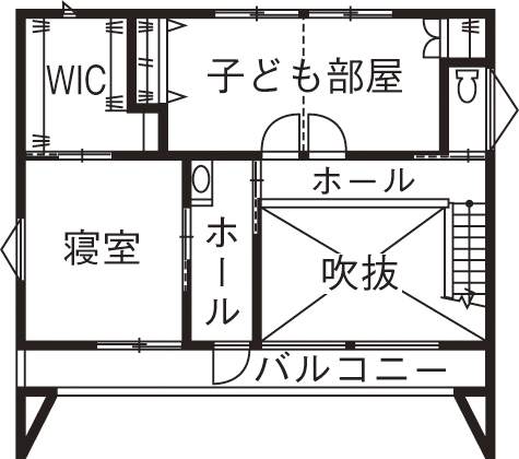 関工務所 【モダン／間取り図あり】ヘリンボーンの床と浮遊する階段をもつ家の間取り図（4LDK）2階