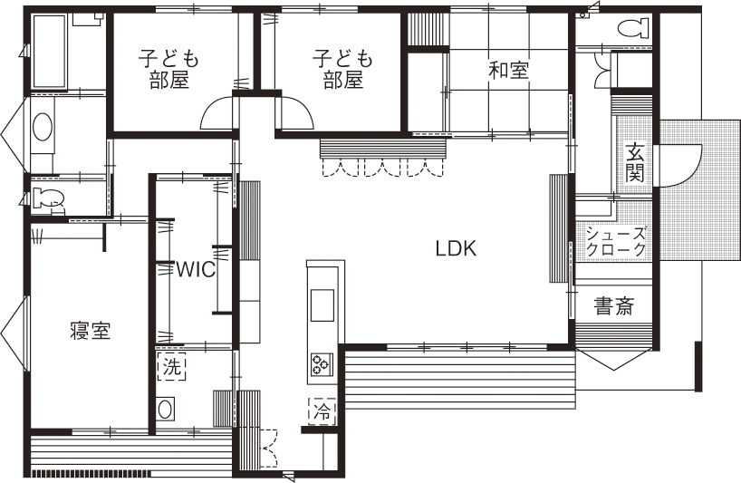 関工務所 【平屋／34坪／間取り図あり】SE構法ならではの開放感 創業120年の知と技で建てる家の間取り図（4LDK）1階