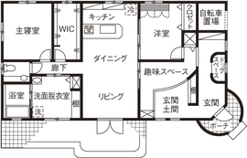 ソーフィールドホーム 可愛らしい玄関に人が集まり ハンドメイドを楽しむ毎日の間取り図null1階