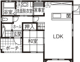 ソーフィールドホーム こだわりのタイル＆塗り壁 ナチュラル空間を彩り暮らすの間取り図null1階