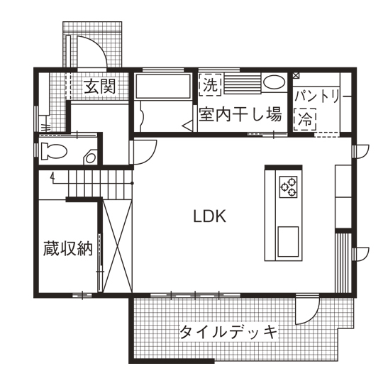ソーフィールドホーム 【本体価格1500～1999万円／造作】徹底的にこだわったデザイン性豊かな、ブルックリンスタイルの家の間取り図（3LDK）1階