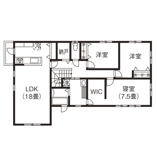 ソーフィールドホーム 空間に遊び心を取り入れて　距離感が心地よい二世帯住宅の間取り図（5K以上）2階