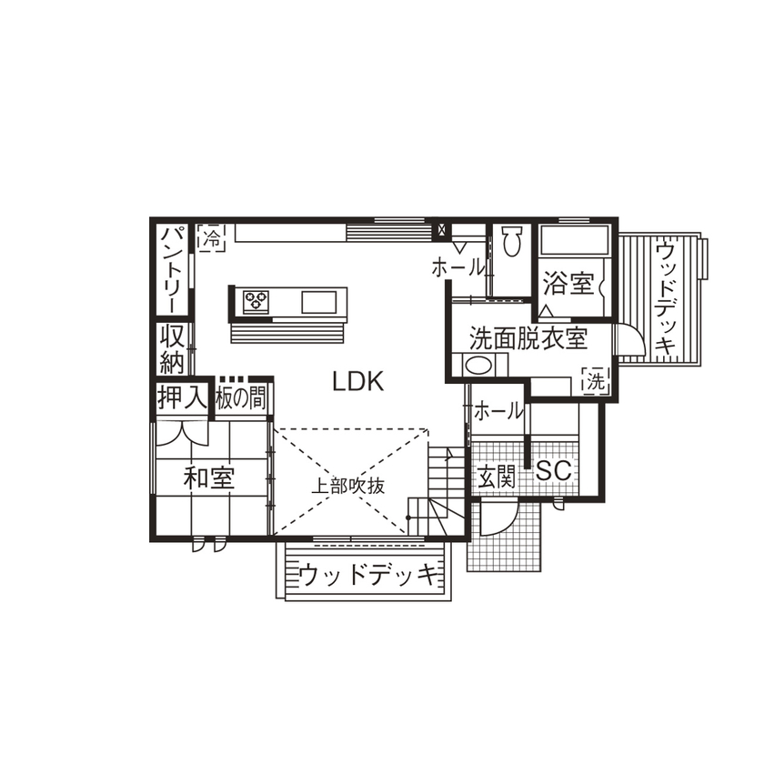 ソーフィールドホーム 【本体価格2400～2500万円 /吹き抜け/ 41.2坪】大空間LDKと木の温もり。家族の健やかな日々を叶えた家の間取り図（5K以上）1階