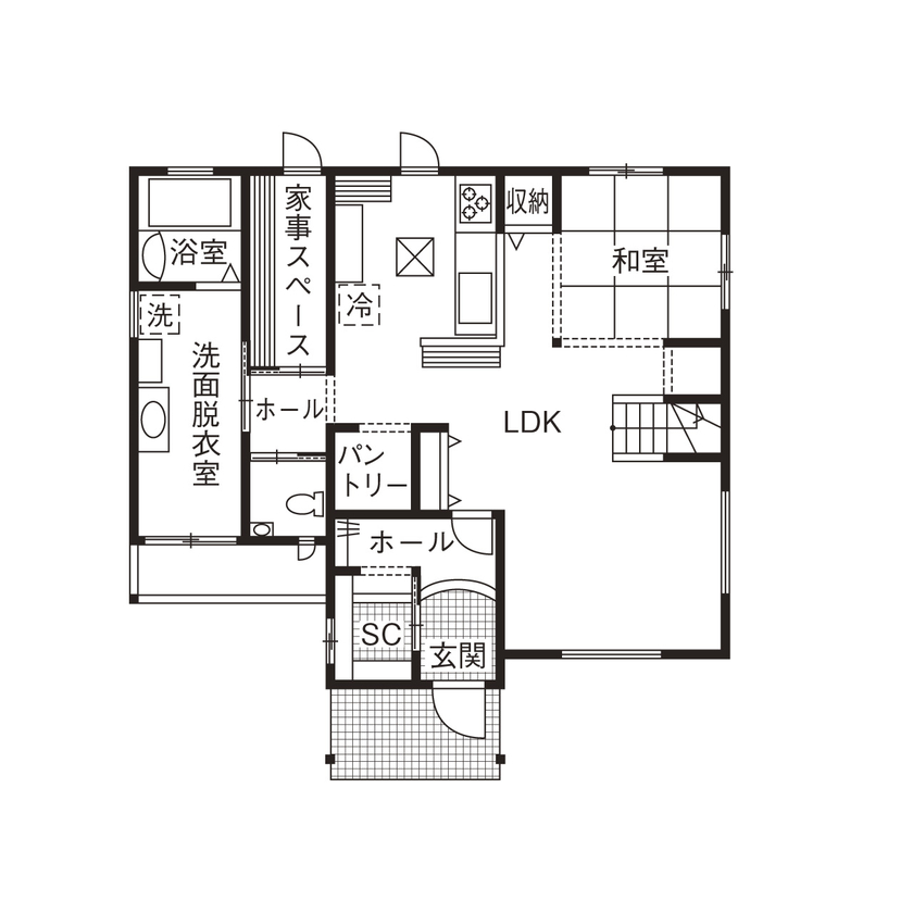 ソーフィールドホーム 【本体価格2000～2500万円 /自然素材/全館空調/ 37.7坪】「らしさ」を楽しむヨーロピアンの間取り図（4LDK）1階