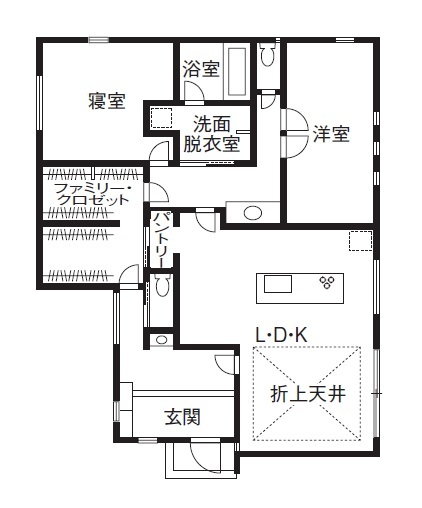 ソーフィールドホーム 【本体価格3000～3500万円/33.2坪】自宅にいながらお泊り気分、洗練されたホテルライクな家の間取り図（2LDK）1階