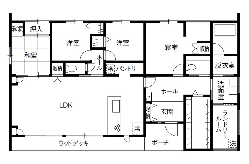 ソーフィールドホーム 【3000～3500万円/36.4坪】共働きのための機能的な平屋の間取り図（4LDK）1階