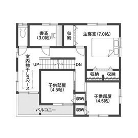 クレバリーホーム ご夫妻のこだわりが詰まった、充実の我が家の間取り図（5K以上）2階