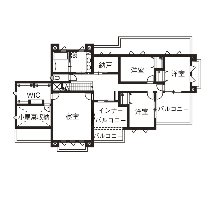 サンワ設計 妥協のない、憧れを叶えた地中海風デザインが目を惹く、家族が自然に集まる二世帯住宅の間取り図（5K以上）2階