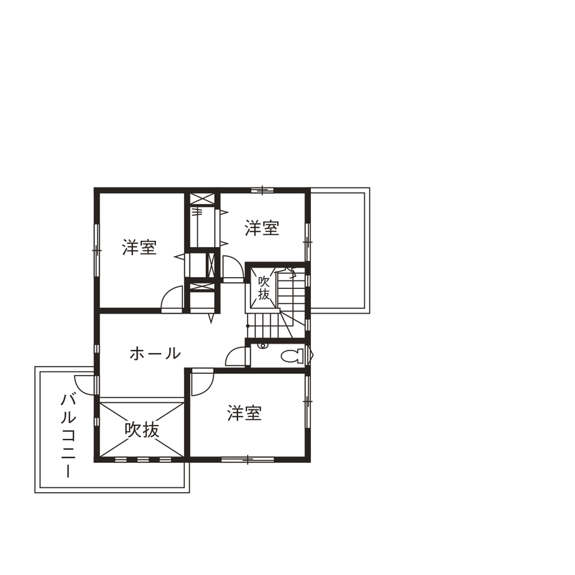サンワ設計 熱帯魚水槽のアクアリウムとビルトインガレージのリゾートハウスの間取り図（4LDK）2階