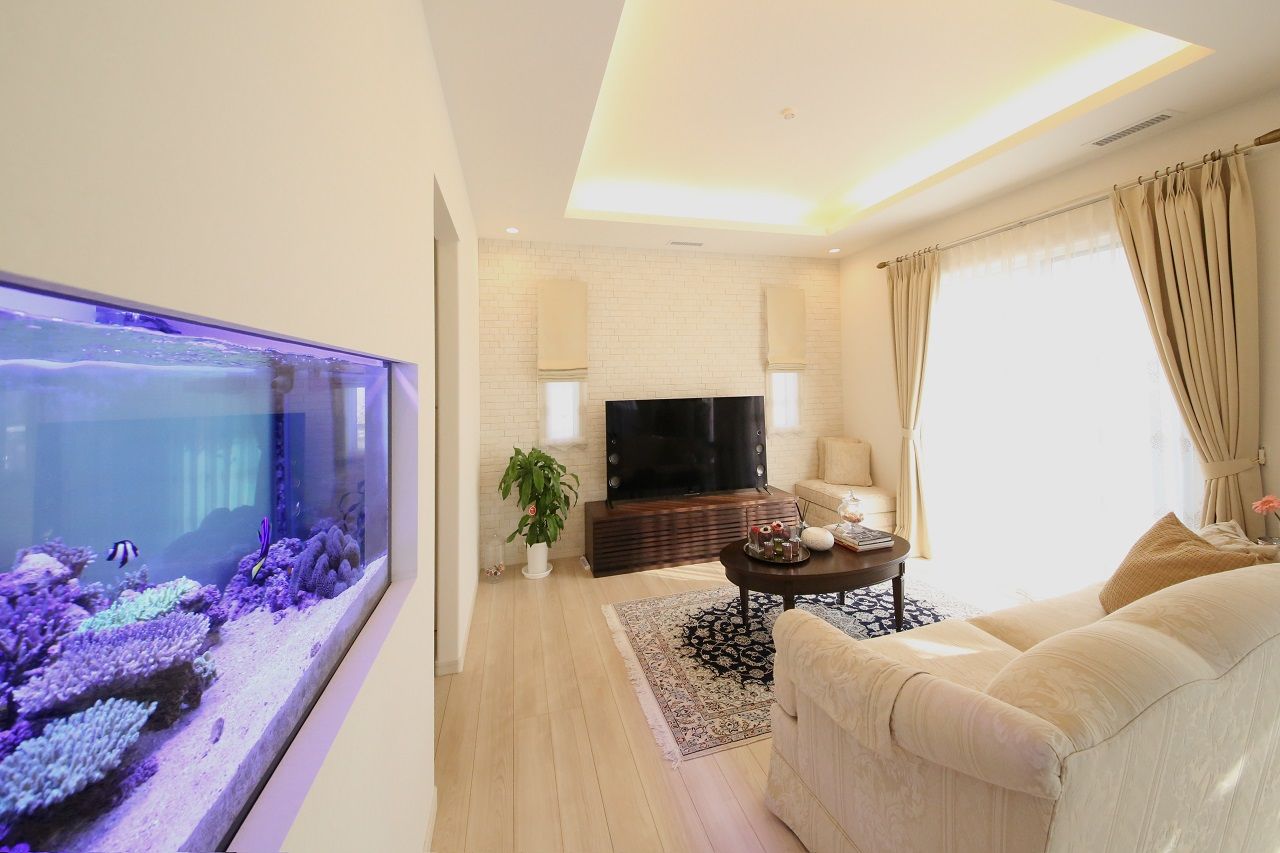 サンワ設計 熱帯魚水槽のアクアリウムとビルトインガレージのリゾートハウスの建築実例画像2