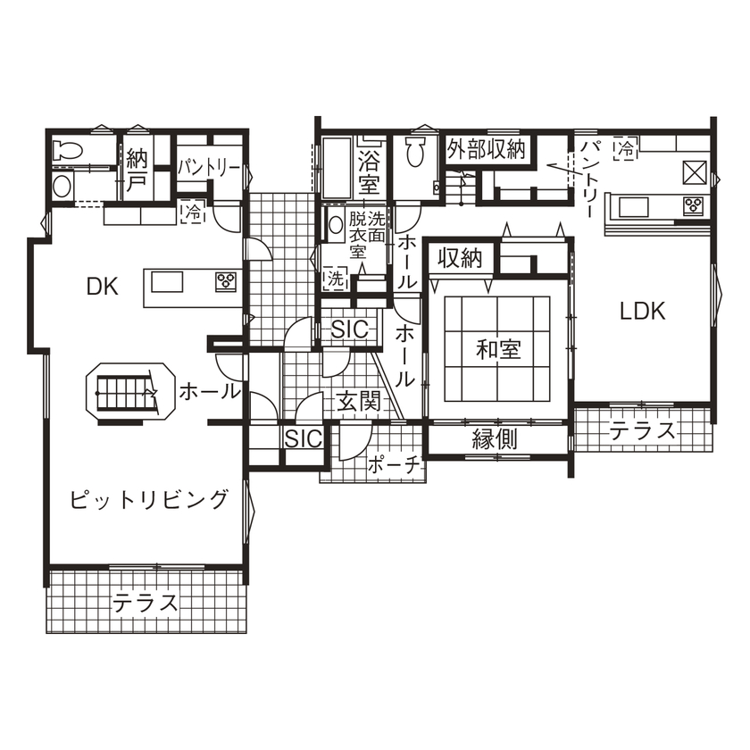 サンワ設計 個性を表現した二世帯住宅の間取り図（5LDK）1階