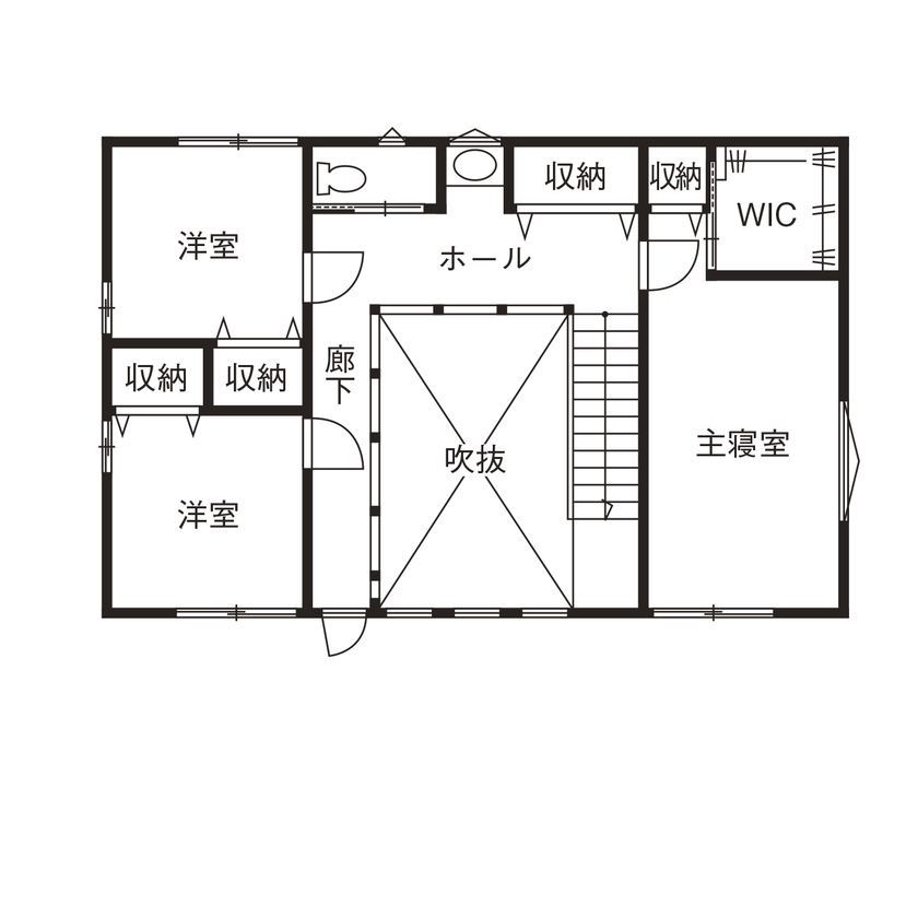 サンワ設計 開放感がある吹抜けとスムーズな家事動線が魅力の家の間取り図（4LDK）２階
