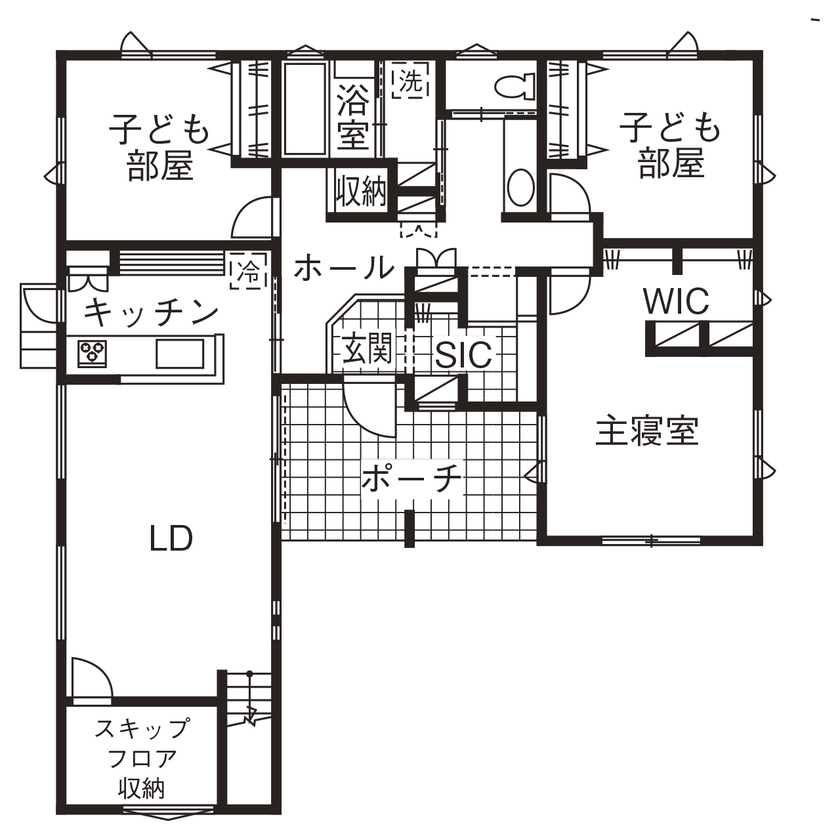 サンワ設計 1年中快適な温度の平屋の間取り図（3LDK）１階