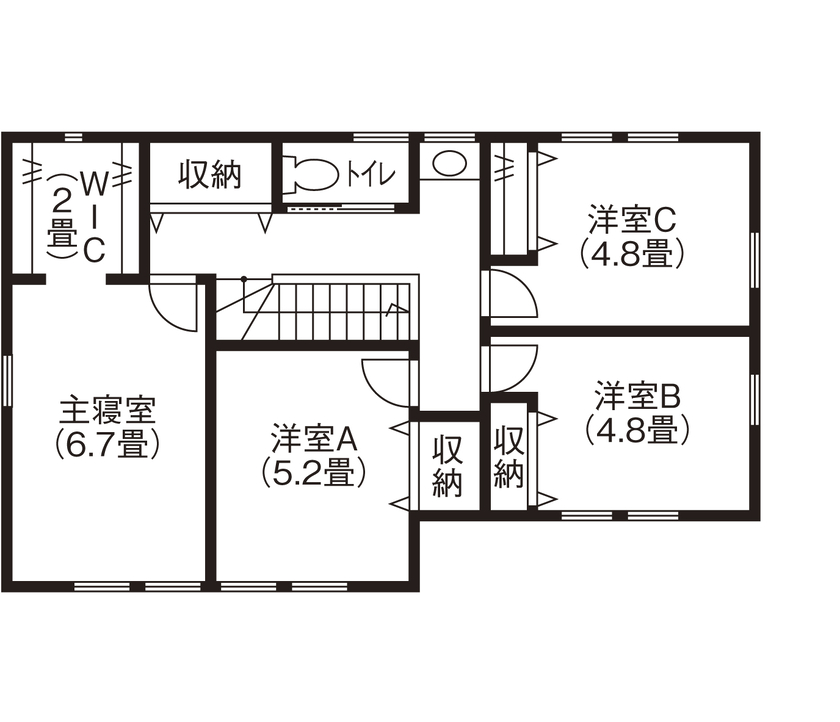 サンワ設計 カバードポーチのあるカリフォルニアテイストの家の間取り図（4LDK）2階