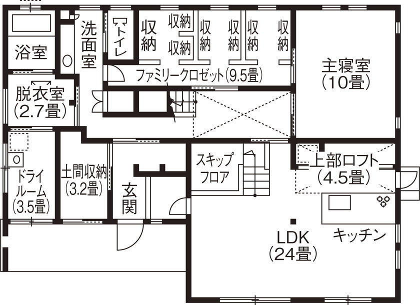 サンワ設計 家族と愛犬が心地よく暮らす『OPEN LIVING』の家の間取り図（3LDK）1階